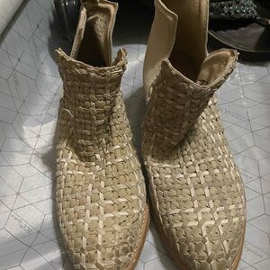 Woven Cream Ankle Boots